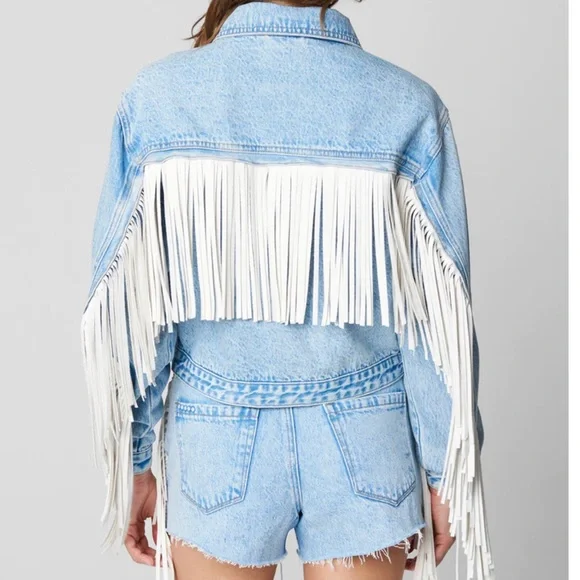 Blank NYC Nice Try Denim Fringe Jacket